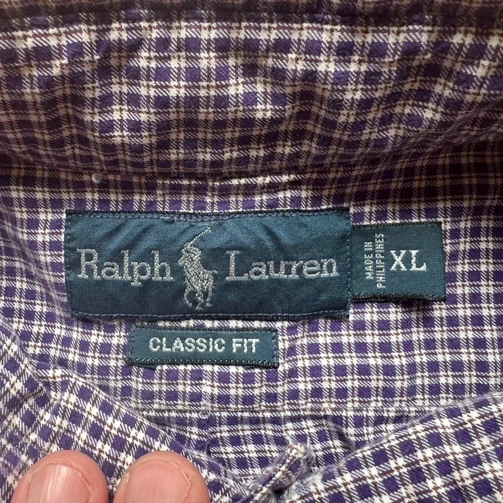 Polo Ralph Lauren Shirt Mens XL Classic Fit Purple White Gingham Check Cotton